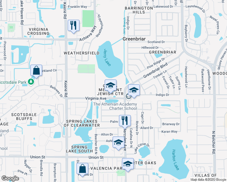 map of restaurants, bars, coffee shops, grocery stores, and more near 1950 Virginia Avenue in Clearwater