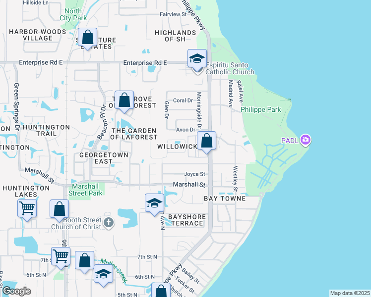 map of restaurants, bars, coffee shops, grocery stores, and more near in Safety Harbor