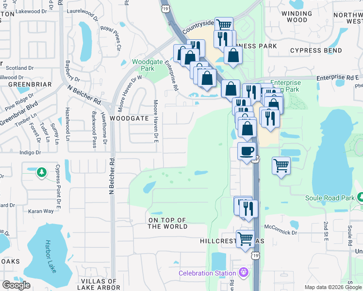 map of restaurants, bars, coffee shops, grocery stores, and more near 2440 World Parkway Boulevard in Clearwater