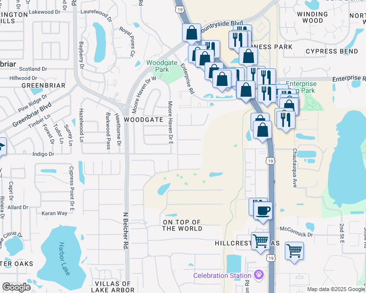 map of restaurants, bars, coffee shops, grocery stores, and more near 2427 Rhodesian Drive in Clearwater