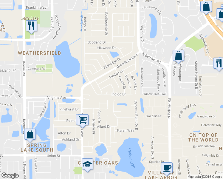 map of restaurants, bars, coffee shops, grocery stores, and more near 2113 Indigo Drive in Clearwater