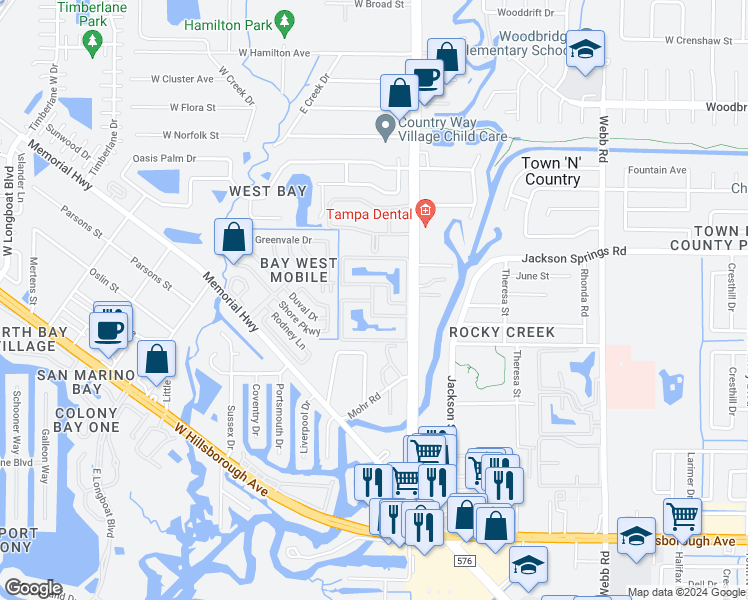map of restaurants, bars, coffee shops, grocery stores, and more near 8842 Lighthouse Landing Court in Tampa