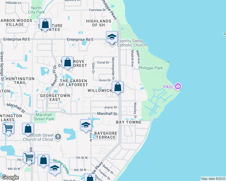 map of restaurants, bars, coffee shops, grocery stores, and more near 8190 Phillippe Landing in Safety Harbor