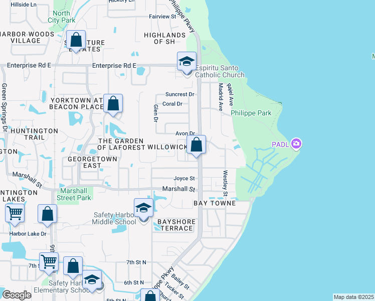 map of restaurants, bars, coffee shops, grocery stores, and more near 8190 Phillippe Landing in Safety Harbor