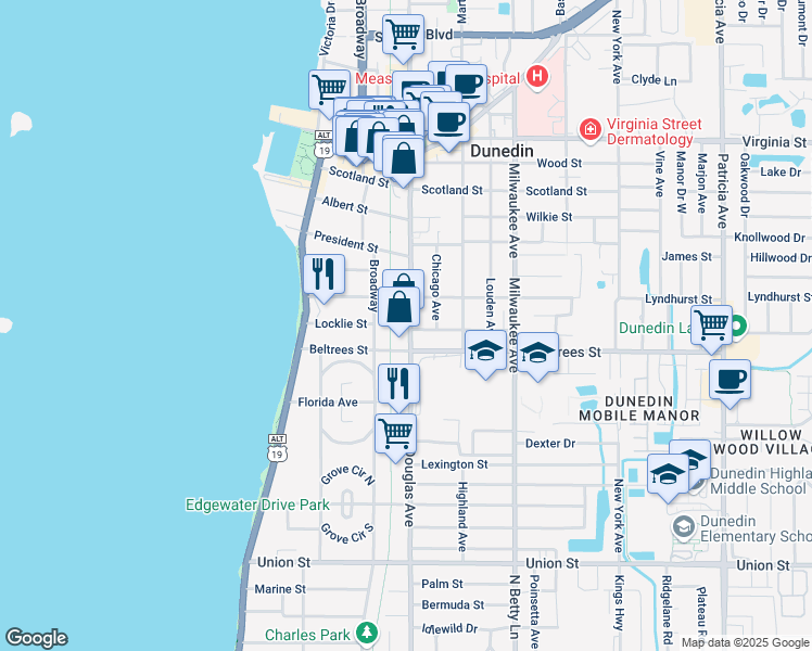 map of restaurants, bars, coffee shops, grocery stores, and more near in Dunedin