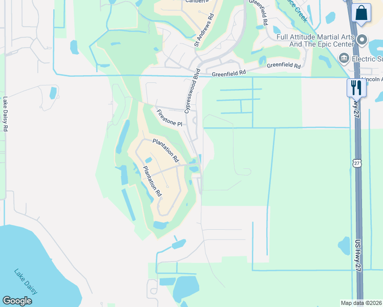 map of restaurants, bars, coffee shops, grocery stores, and more near 53 Enclave Drive in Winter Haven