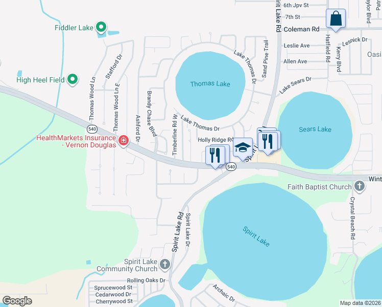 map of restaurants, bars, coffee shops, grocery stores, and more near 3122 Harmon Lane in Winter Haven