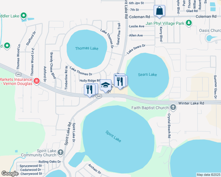 map of restaurants, bars, coffee shops, grocery stores, and more near 297 Live Oak Lane in Winter Haven