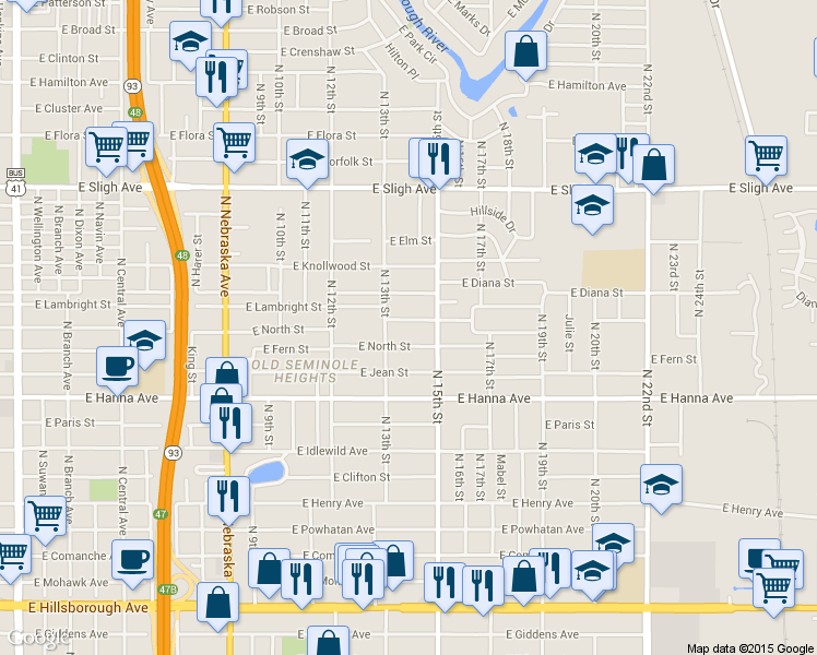 map of restaurants, bars, coffee shops, grocery stores, and more near 1306 East Lambright Street in Tampa