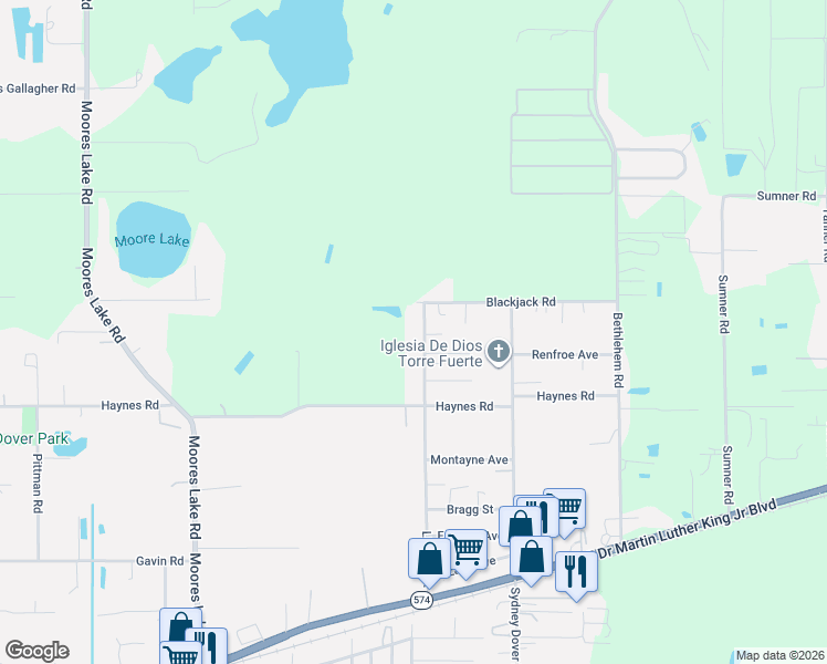 map of restaurants, bars, coffee shops, grocery stores, and more near 14503 Blackjack Road in Dover
