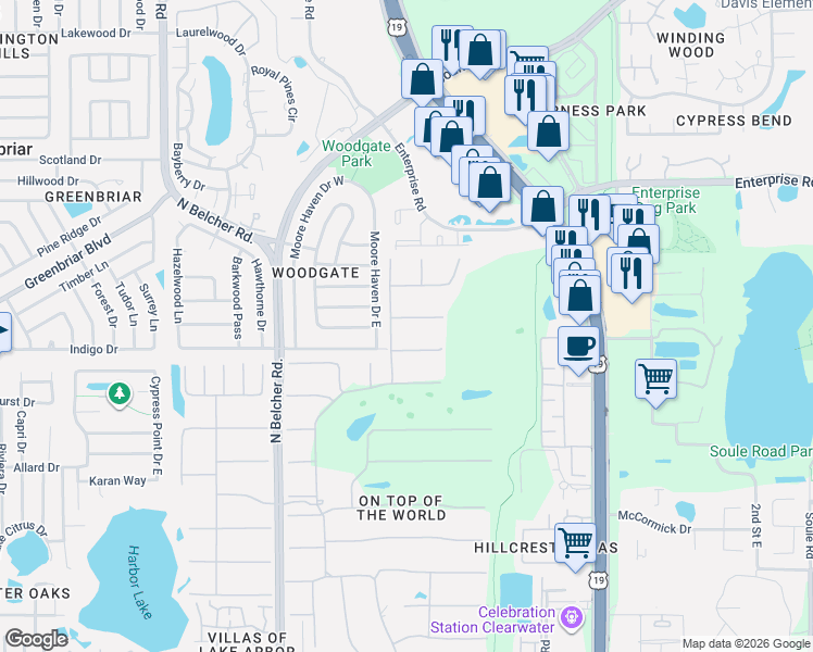 map of restaurants, bars, coffee shops, grocery stores, and more near 2435 Sumatran Way in Clearwater