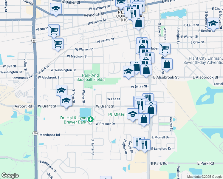 map of restaurants, bars, coffee shops, grocery stores, and more near 1104 Old Mossy Court in Plant City