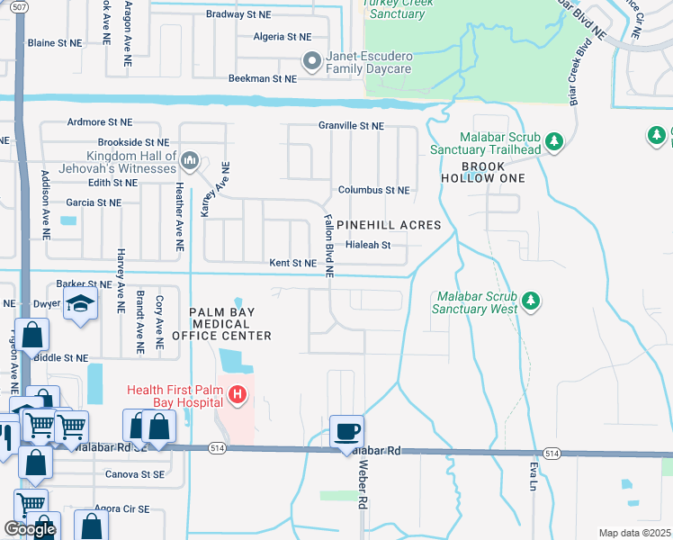 map of restaurants, bars, coffee shops, grocery stores, and more near 2299 Fallon Boulevard Northeast in Palm Bay