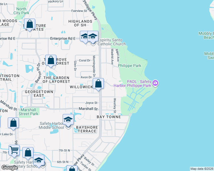 map of restaurants, bars, coffee shops, grocery stores, and more near 2000 Philippe Court in Safety Harbor