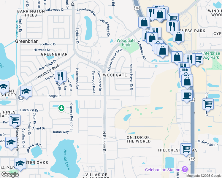 map of restaurants, bars, coffee shops, grocery stores, and more near 2334 Moore Haven Drive West in Clearwater