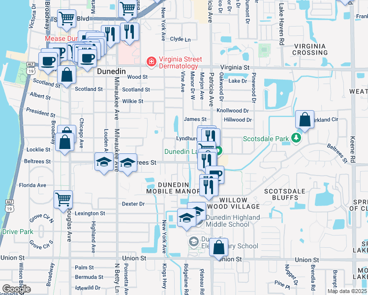 map of restaurants, bars, coffee shops, grocery stores, and more near 460 3rd Avenue in Dunedin