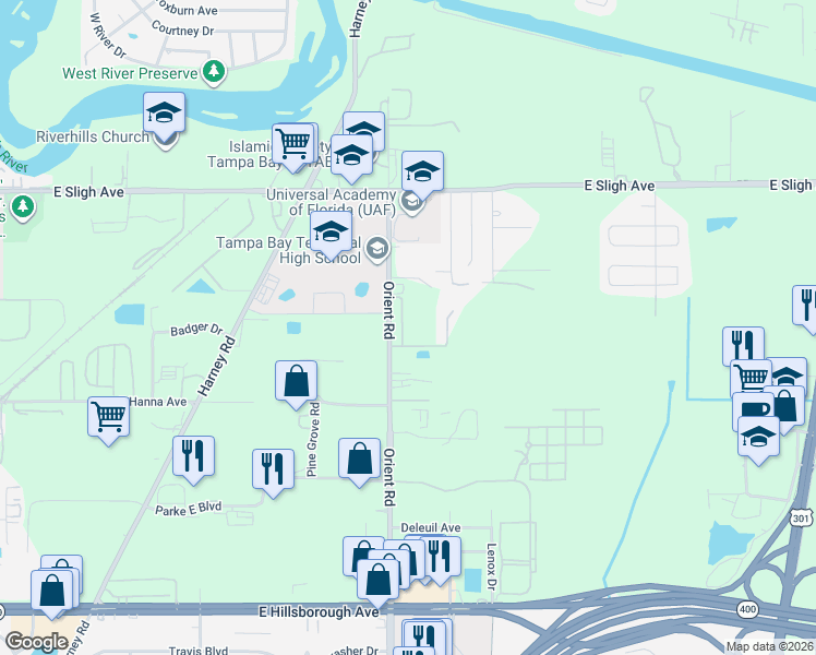 map of restaurants, bars, coffee shops, grocery stores, and more near 6330 Tillandsia Place in Tampa