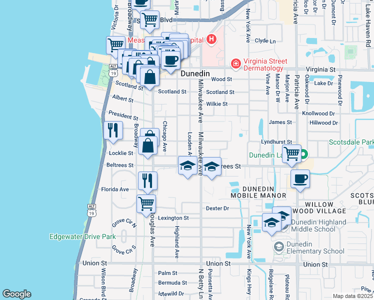 map of restaurants, bars, coffee shops, grocery stores, and more near 531 Lyndhurst Street in Dunedin