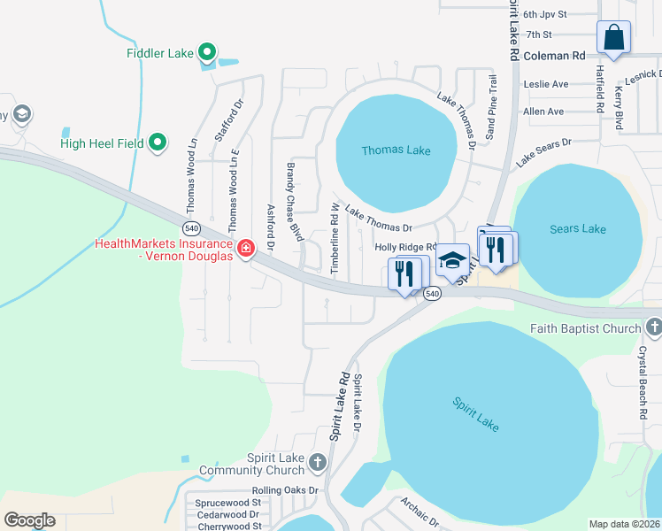 map of restaurants, bars, coffee shops, grocery stores, and more near 3223 Timberline Road in Winter Haven