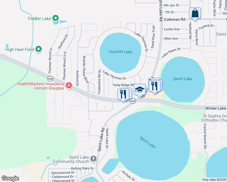 map of restaurants, bars, coffee shops, grocery stores, and more near 378 Holly Ridge Road in Winter Haven