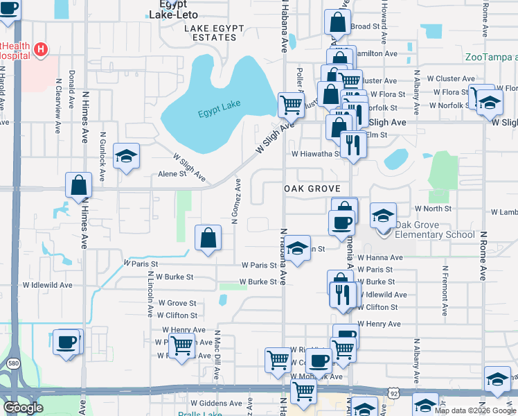 map of restaurants, bars, coffee shops, grocery stores, and more near 6730 Ralston Beach Circle in Tampa