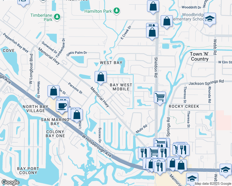 map of restaurants, bars, coffee shops, grocery stores, and more near 200 Bywater Drive in Town 'n' Country
