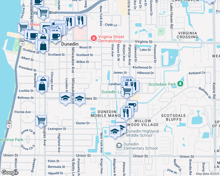 map of restaurants, bars, coffee shops, grocery stores, and more near 819 Lyndhurst Street in Dunedin