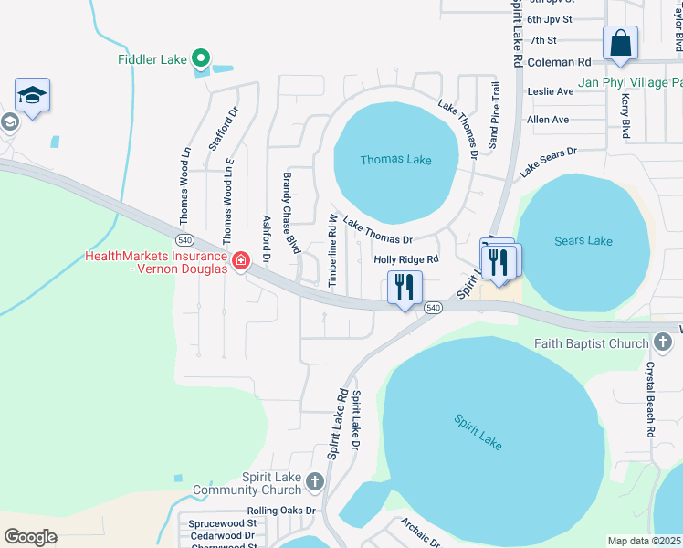 map of restaurants, bars, coffee shops, grocery stores, and more near 3217 Timberline Road in Winter Haven