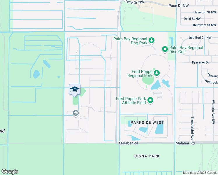 map of restaurants, bars, coffee shops, grocery stores, and more near 2331 Malabar Road in Palm Bay