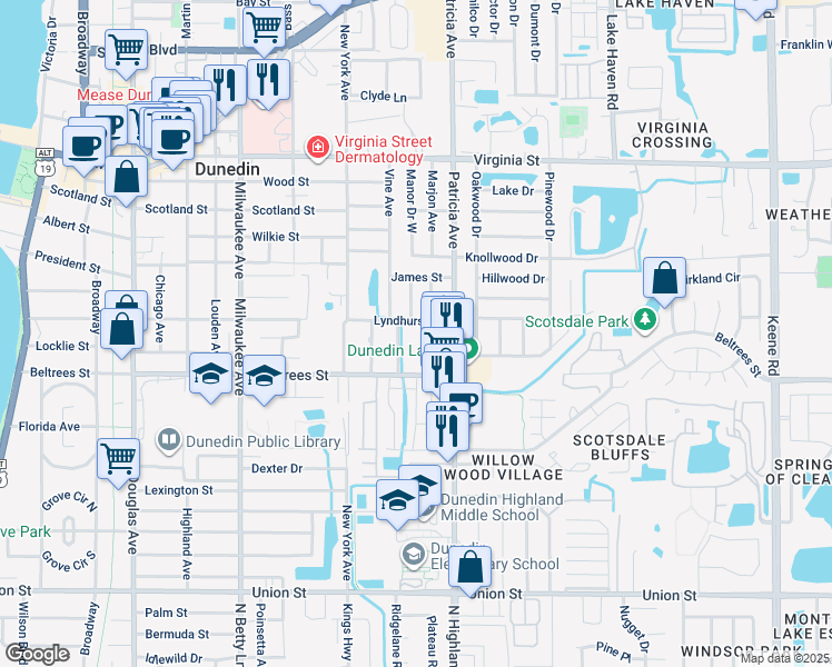 map of restaurants, bars, coffee shops, grocery stores, and more near 460 3rd Avenue in Dunedin