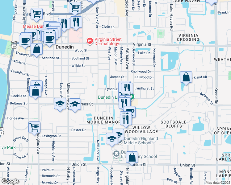 map of restaurants, bars, coffee shops, grocery stores, and more near 460 3rd Avenue in Dunedin