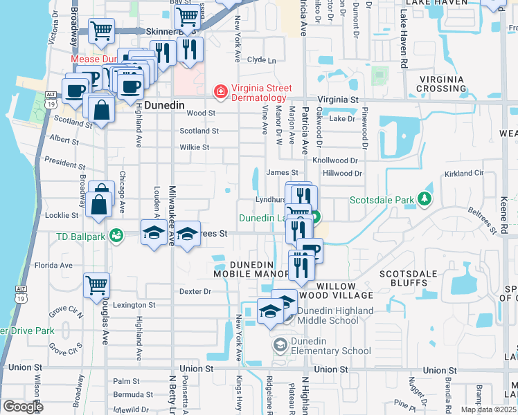 map of restaurants, bars, coffee shops, grocery stores, and more near 819 Lyndhurst Street in Dunedin