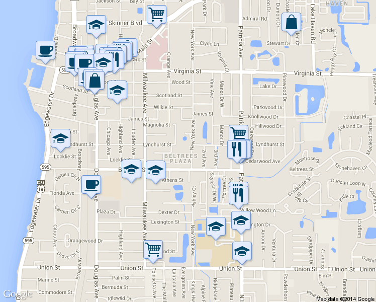 map of restaurants, bars, coffee shops, grocery stores, and more near 660 Beltrees Street in Dunedin