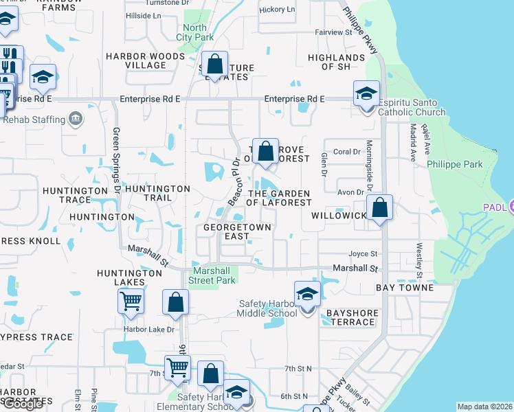 map of restaurants, bars, coffee shops, grocery stores, and more near 1403 Country Trails Drive in Safety Harbor