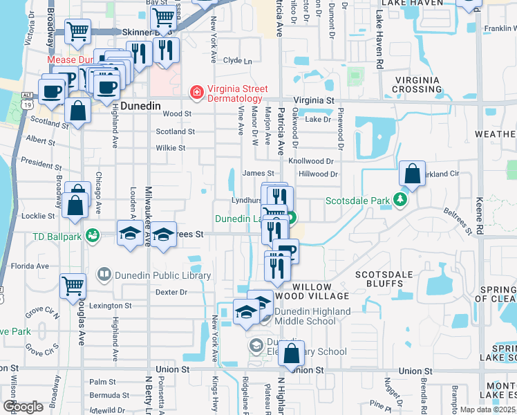 map of restaurants, bars, coffee shops, grocery stores, and more near 460 3rd Avenue in Dunedin