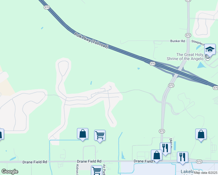 map of restaurants, bars, coffee shops, grocery stores, and more near 3867 Serenade Lane in Lakeland