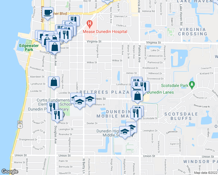 map of restaurants, bars, coffee shops, grocery stores, and more near 660 Beltrees Street in Dunedin