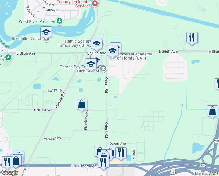 map of restaurants, bars, coffee shops, grocery stores, and more near 6330 Tillandsia Place in Tampa