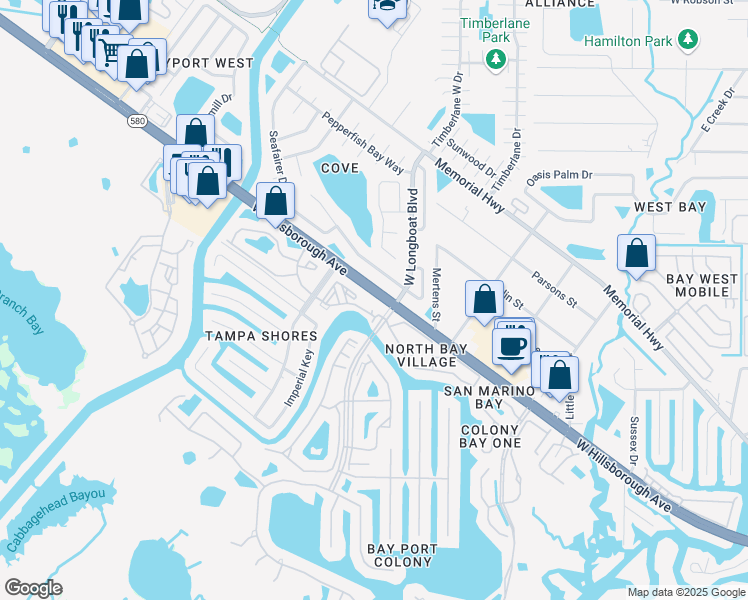 map of restaurants, bars, coffee shops, grocery stores, and more near 6348 West Longboat Boulevard in Town 'n' Country