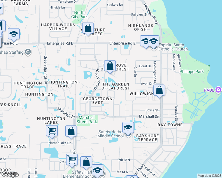 map of restaurants, bars, coffee shops, grocery stores, and more near 1403 Country Trails Drive in Safety Harbor
