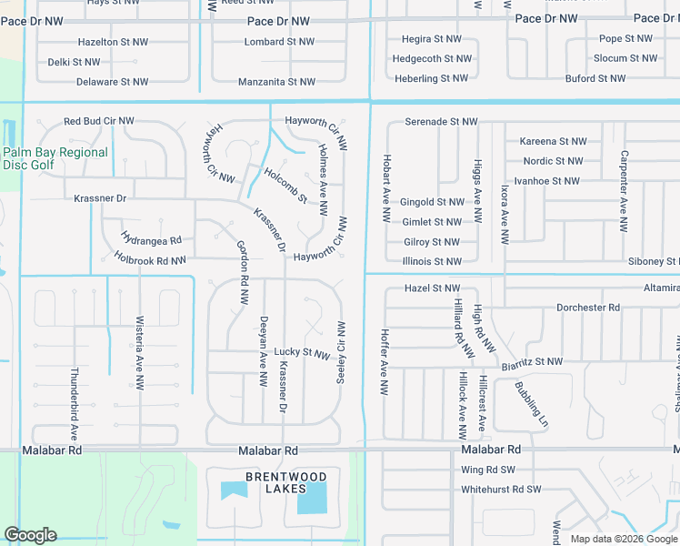 map of restaurants, bars, coffee shops, grocery stores, and more near 572 Decker Court Northwest in Palm Bay