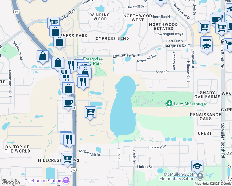 map of restaurants, bars, coffee shops, grocery stores, and more near 2330 Lakeshore Drive in Clearwater