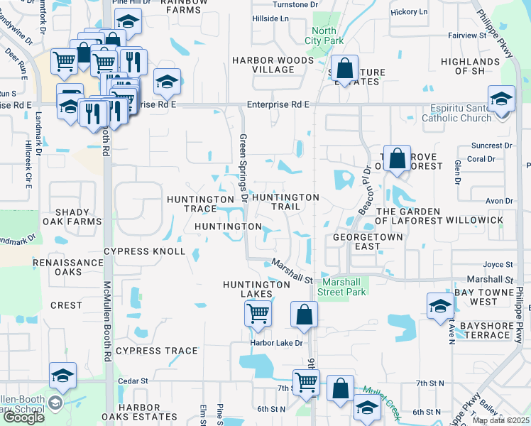 map of restaurants, bars, coffee shops, grocery stores, and more near 1009 Chatham Court in Safety Harbor
