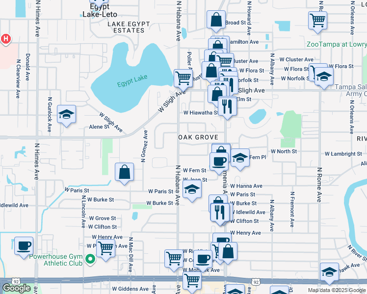 map of restaurants, bars, coffee shops, grocery stores, and more near 2530 West Diana Street in Tampa