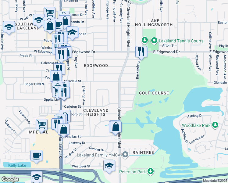 map of restaurants, bars, coffee shops, grocery stores, and more near 765 Glendale Street in Lakeland
