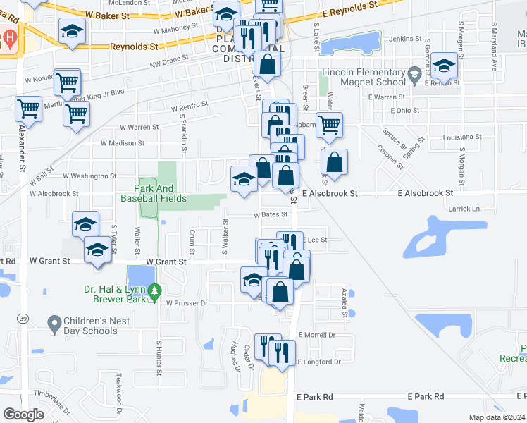 map of restaurants, bars, coffee shops, grocery stores, and more near 1004 South Evers Street in Plant City