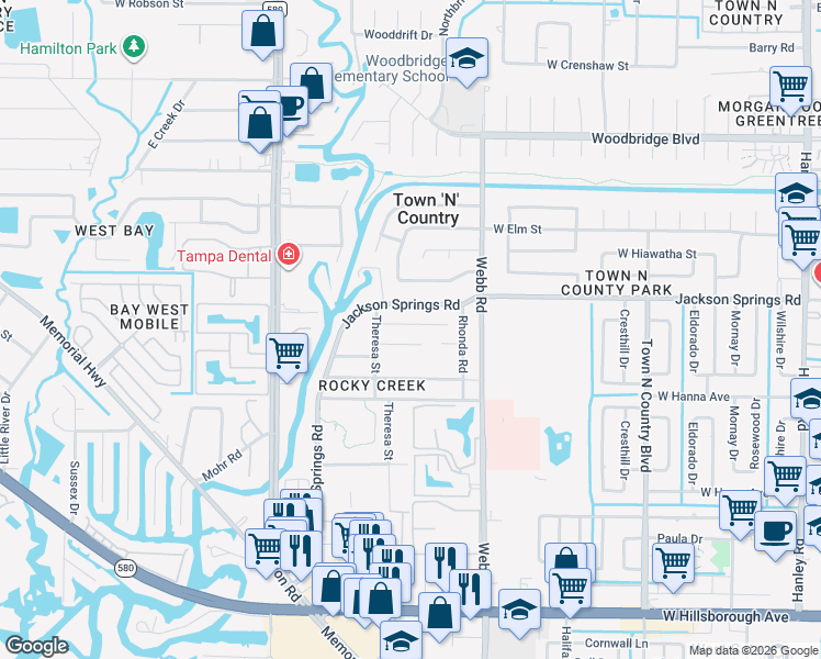 map of restaurants, bars, coffee shops, grocery stores, and more near 8326 June Street in Tampa