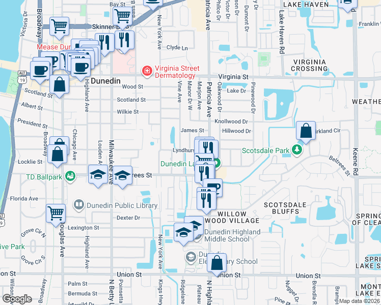 map of restaurants, bars, coffee shops, grocery stores, and more near 855 Lyndhurst Street in Dunedin