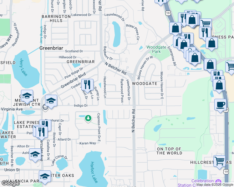 map of restaurants, bars, coffee shops, grocery stores, and more near 2251 Tulip Tree Lane in Clearwater