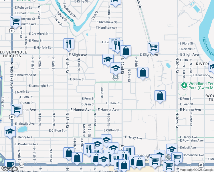 map of restaurants, bars, coffee shops, grocery stores, and more near 6506 North 20th Street in Tampa